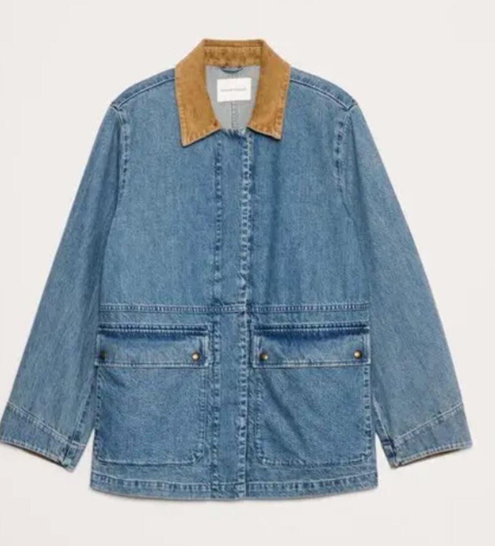 Banana Republic Denim Chore Coat Barn Jacket Corduroy Collar Blue Brown XS